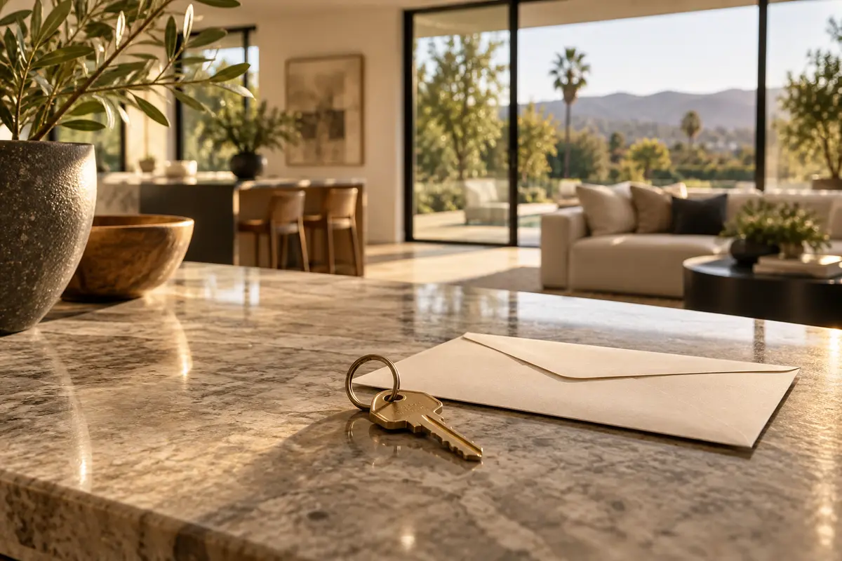 House keys and an envelope in a new home
